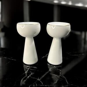 Vintage Heinrich And Co. White Porcelain Candle Sticks Gold Rim- MCM 6x4